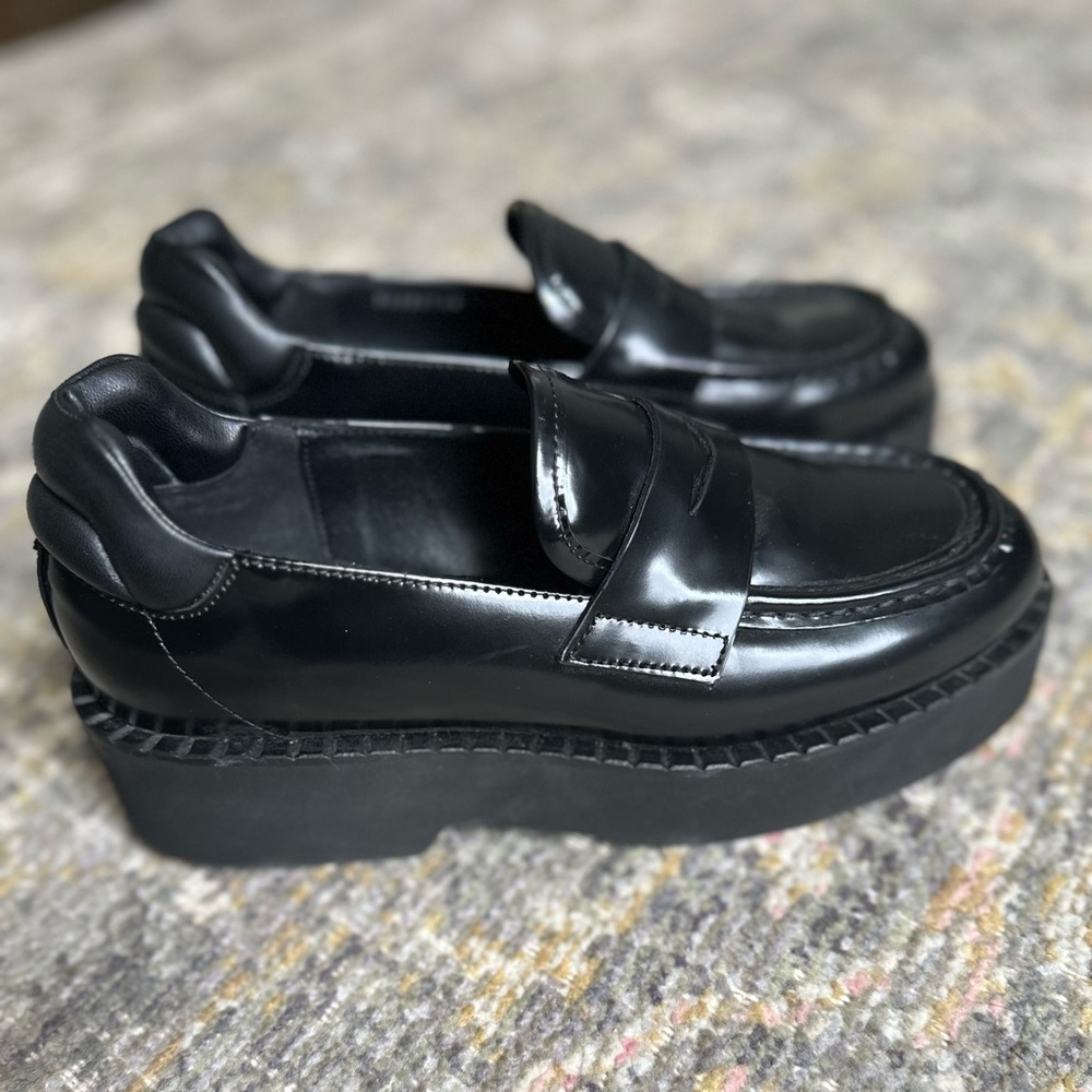 Aquatalia Marta Patent Leather Casual Penny Loafers 7 Weatherproof Chunky Black - Picture 6 of 10